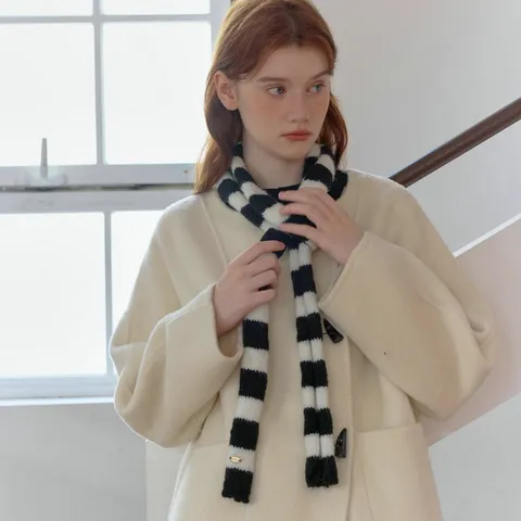 Y2K Punk Style Striped Knitted Narrow Scarf Soft Acrylic Thin Long Neck Warmer For Women Men Winter Fashion Accessories