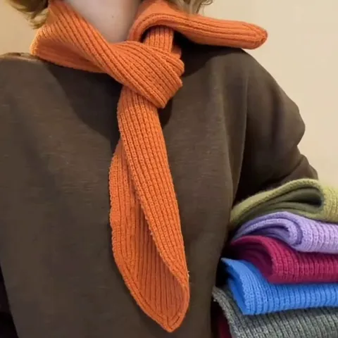 Womens Winter Warm Knitted Triangle Scarf Solid Color Casual Shawl Fashion Neck Warmer Soft Knitted Scarf Accessories