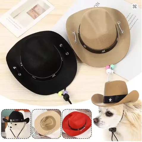 Huisdier Mini Cowboyhoed Western Stijl Vilten Hoed Voor Kleine Honden Katten Feest Kostuum Accessoires Verstelbaar Met Ster Studs