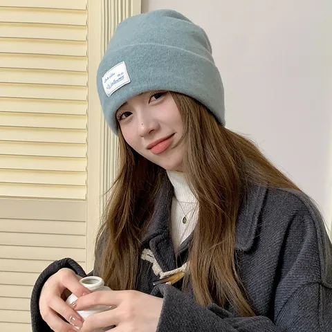 Women Winter Warm Knitted Beanie Hat Wool Blend Slouchy Cap Thickened Ear Protection Casual Daily Knit Hat