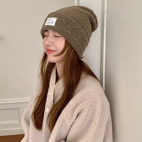 Women Winter Warm Knitted Beanie Hat Wool Blend Slouchy Cap Thickened Ear Protection Casual Daily Knit Hat