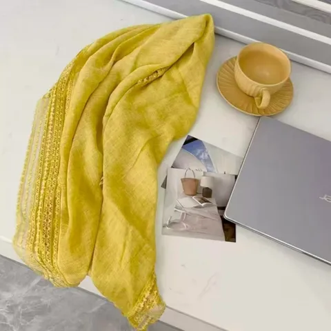 Women Solid Color Lace Edge Square Scarf Thin Polyester Literary Neckerchief Headscarf Shawl For Spring Daily