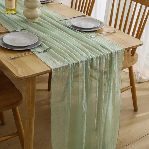 European Style Seersucker Table Runner Bohemian Pleated Wedding Party Table Decor Dining Tablecloth Banquet Decoration