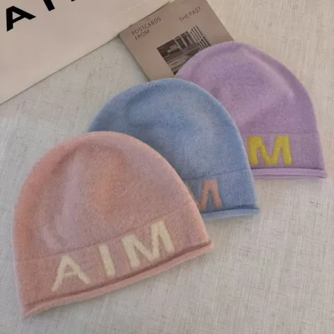 Winter Warm Wool Blend Letter Knit Beanie Hat Soft Slouchy Cold Hat For Women Fashion Casual Daily Headwear