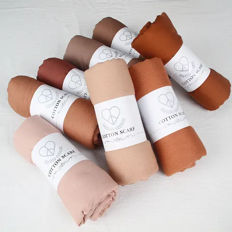 Solid Color Wrinkled Cotton Feel Scarf Women Autumn Winter Versatile Warm Fashion Casual Daily Neck Wrap Shawl