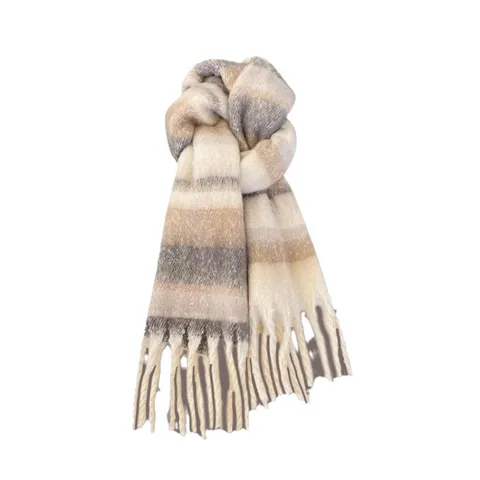 Dames Winter Verdikte Mohair Sjaal Kleurblok Gestreept Kwastjes Warm Zacht Lange Nekwarmer Mode Wintersjaal