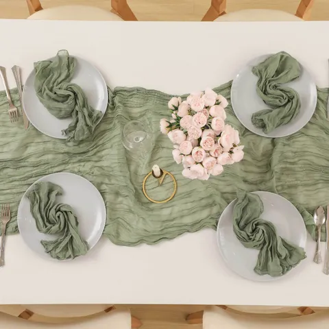 Bohemian Pleated Table Runner And Napkin Set Solid Color Polyester Fabric For Wedding Party Home Dining Table Decoration