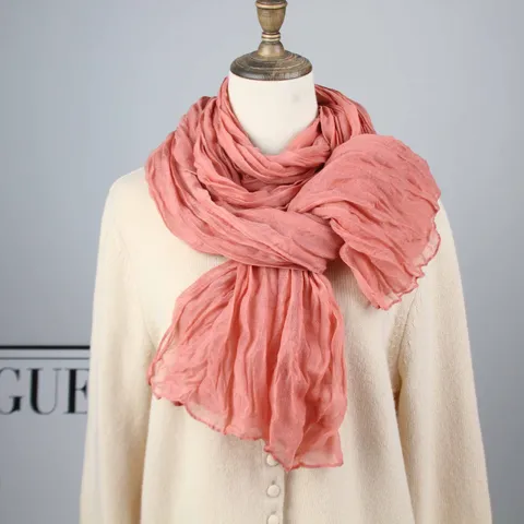 Women Lightweight Pleated Scarf Solid Color Voile Long Wrap Versatile Casual Sun Protection Fashion Neck Scarf