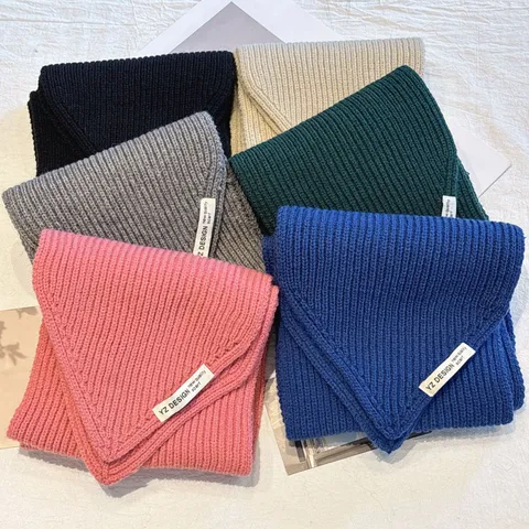 Women Casual Solid Color Polyester Knitted Scarf Leaf Design Soft Warm Neck Warmer Short Style Autumn Winter Elegant Shawl Wrap