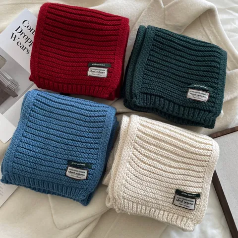 Women Winter Cozy Warm Wool Blend Scarf Solid Color Thick Knit Long Ribbed Shawl Outerwear Neck Warmer Wrap Cozy Gifts