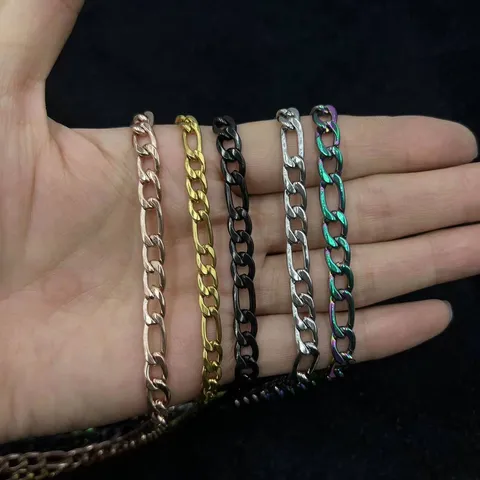 Stainless Steel Figaro Chain Necklace Light Luxury Vacuum Plated Geometric Link Chain Necklaces For Men Women Casual Jewelry Gift