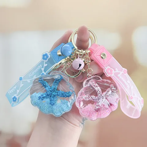 Creatieve Acryl Zeester Drijffles Vloeibaar Drijfzand Sleutelhanger Schattig Zeester Schelp Kersenbloesem Pailletten Sleutelring Tas Bedeltje Cadeau
