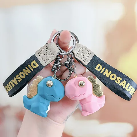Creatieve Gefacetteerde Geometrische Dinosauriër Sleutelhanger Schattige Hars Cartoon Dier Tas Hanger Auto Sleutelhanger Voor Koppels Cadeau