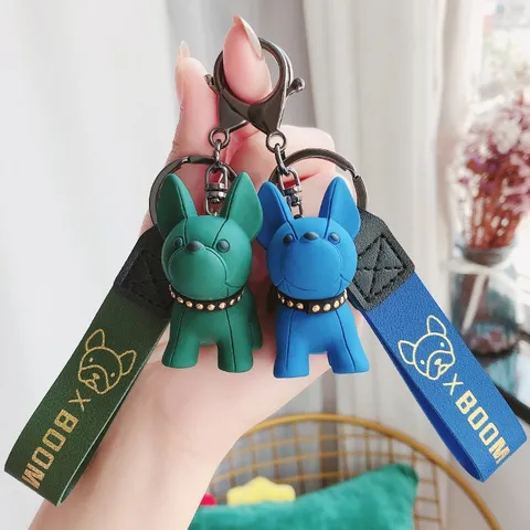 Schattige Cartoon Hars Franse Bulldog Hond Sleutelhanger Leuke Puppy Tas Hanger Met Polsband Metalen Sluiting Sleutelring Houder Voor Rugzak Schooltas Koppels Cadeau Vrienden