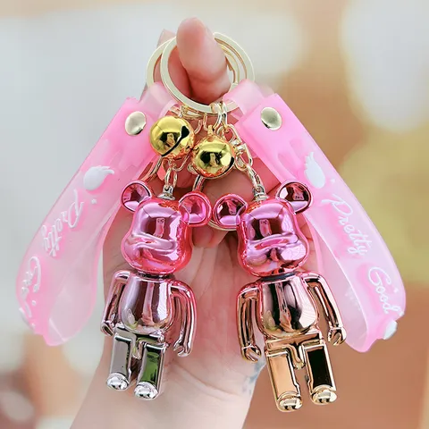 Verloop Verguld Schattig Cartoon Beer Sleutelhanger Acryl Rucksack Hanger Trendy Auto Sleutelring Decoratie Letter Band