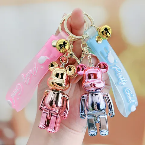 Verloop Verguld Schattig Cartoon Beer Sleutelhanger Acryl Rucksack Hanger Trendy Auto Sleutelring Decoratie Letter Band