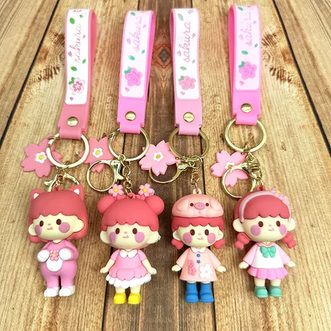 Leuke Cartoon Kersenbloesem Meisje Sleutelhanger Siliconen PVC Tas Hanger Autosleutelhanger Kawaii Anime Accessoires Cadeau