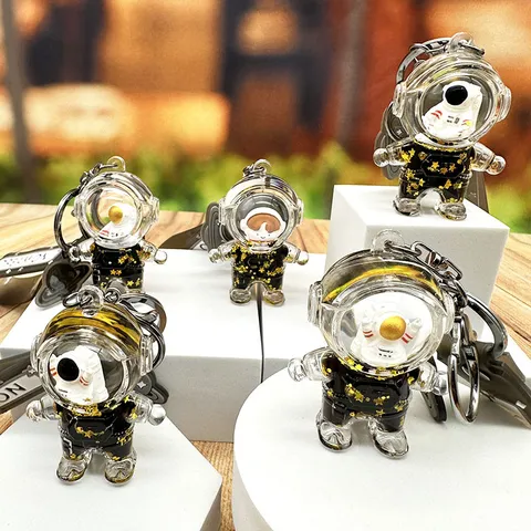 Schattige Astronaut Drijfzand Sleutelhanger Transparante Vloeibare Driftfles Sleutelhanger Koppel Tas Hanger Cartoon Acryl Sleutelhanger Cadeau