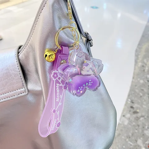 Sakura Vloeibaar Drijfzand Sleutelhanger Schattig Cartoon Unicorn Kat Zeester Drijffles Tas Hanger Voor Meisjes Dames Cadeau