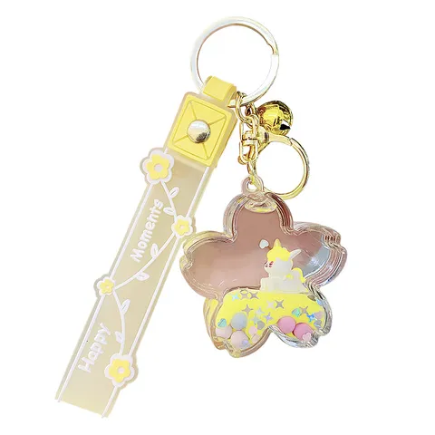 Sakura Vloeibaar Drijfzand Sleutelhanger Schattig Cartoon Unicorn Kat Zeester Drijffles Tas Hanger Voor Meisjes Dames Cadeau