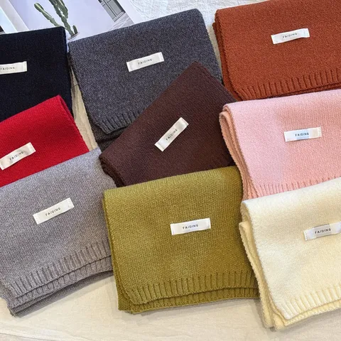 Women's Winter Warm Solid Color Knit Scarf Soft Wool Blend Casual Long Neck Scarf Versatile Daily Wear