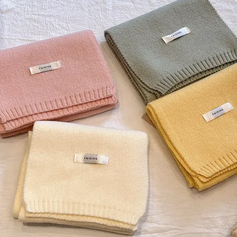 Women's Winter Warm Solid Color Knit Scarf Soft Wool Blend Casual Long Neck Scarf Versatile Daily Wear