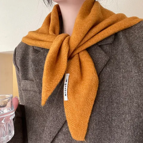 Solid Color Knitted Triangle Scarf Wool Blend Soft Warm Headscarf Fashion Casual Neck Wrap For Women Daily Accessories