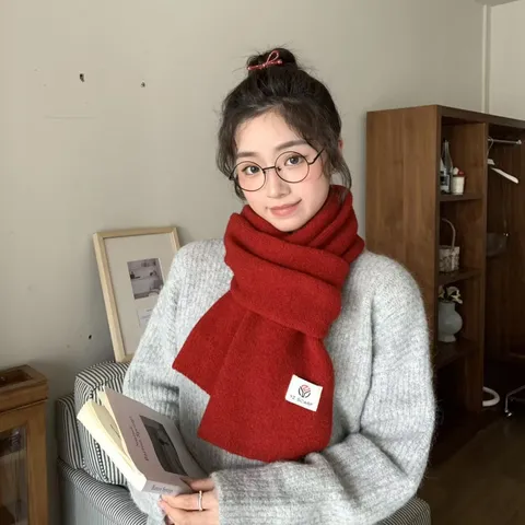 Women's Winter Warm Knitted Scarf Soft Wool Blend Solid Color Thickened Neck Warmer Fashion Casual Chic Muffler Daily Wear