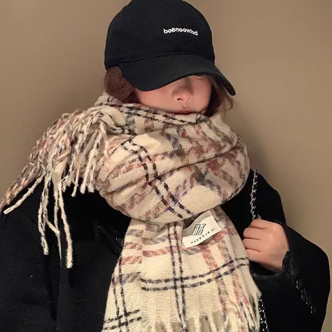 Winter Warme Imitatie Kasjmier Sjaal Voor Vrouwen Klassieke Ruit Kwastje Lange Sjaal Zachte Casual Dagelijkse Nek Sjaal