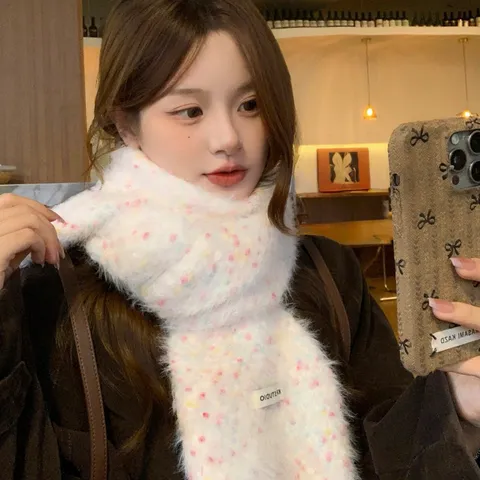 Bufanda de Pelo Sintético de Vison Suave y Cálida de Invierno para Mujer Estilo Coreano Dulce Topos