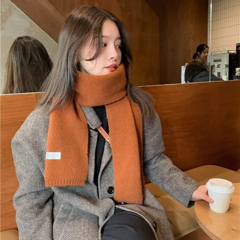 Winter Solid Color Knitted Scarf For Women And Men Thick Warm Cashmere-Like Scarf Fashion Casual Daily Neck Scarf
