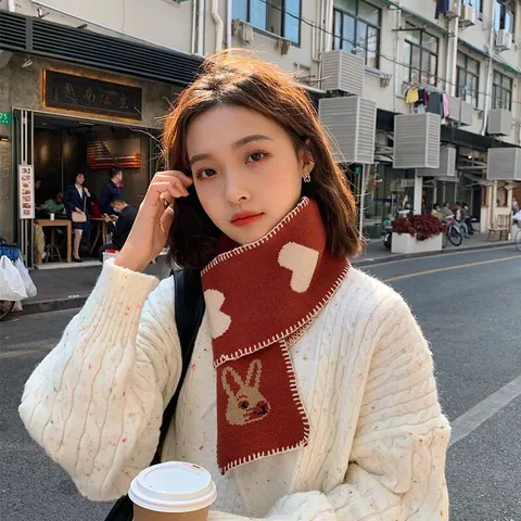 Bufanda de Punto Cálida de Invierno Para Mujeres Y Hombres Lindo Patrón de Corazón Conejo Polar Suave Cuello Cálido