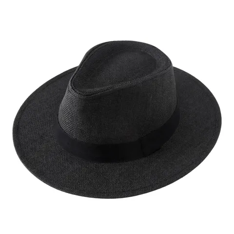 Chapeau de Paille Panama pour Hommes Femmes Large Bord Protection Solaire Vacances Plage Chapeau Fedora Tissé Avec Ruban Boucle de Ceinture
