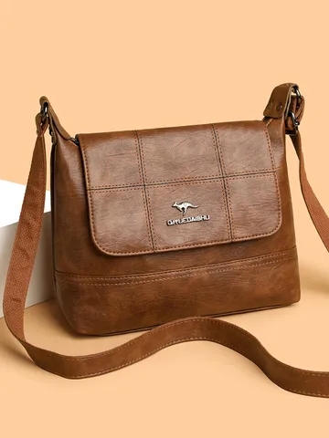 Retro Soft PU Leather Women Crossbody Bag Vintage Solid Color Small Square Shoulder Bag Casual Daily Handbag