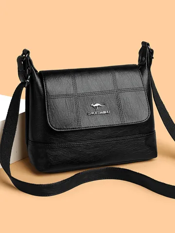 Retro Soft PU Leather Women Crossbody Bag Vintage Solid Color Small Square Shoulder Bag Casual Daily Handbag