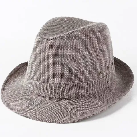 Herren Casual Sonnenschutz Fedora Hut Atmungsaktiv Leinenoptik Einfarbig Flache Krone Kurze Krempe Jazz Hut Mit Ösen