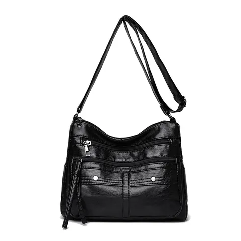 Femme Souple Cuir PU Sac Bandoulière Décontracté Multi-Poches Sac à Épaule Imperméable Résistant à l'Usure Urbain Minimaliste Sac à Main Quotidien