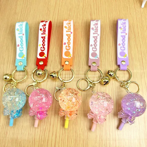Schattige Vloeibare Drijfzand Lolly Sleutelhanger Zwevende Glitters Hanger Tas Auto Sleutelring Vrouwen Kinderen Sieraden