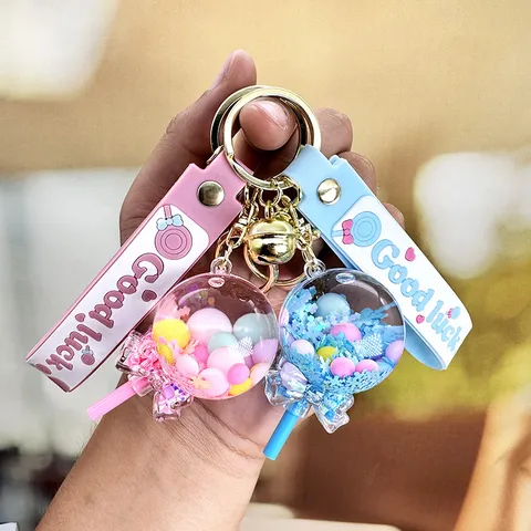 Leuke Lolly Drijfzand Sleutelhanger Acryl Vloeistof Tas Hanger Kawaii Cartoon Schooltas Sleutelhanger Voor Vrouwen Meisjes Cadeau