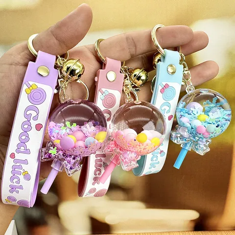Leuke Lolly Drijfzand Sleutelhanger Acryl Vloeistof Tas Hanger Kawaii Cartoon Schooltas Sleutelhanger Voor Vrouwen Meisjes Cadeau