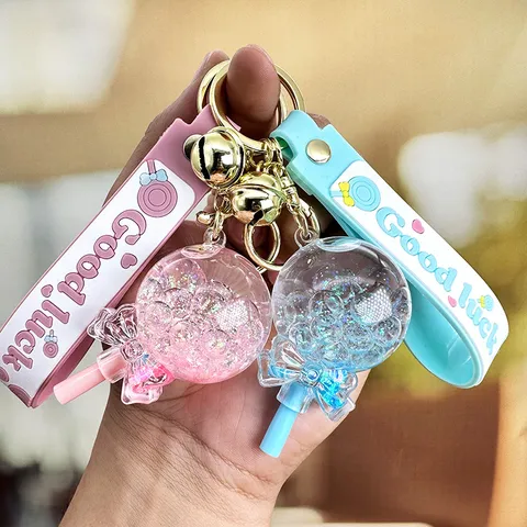 Schattige Vloeibare Drijfzand Lolly Sleutelhanger Zwevende Glitters Hanger Tas Auto Sleutelring Vrouwen Kinderen Sieraden