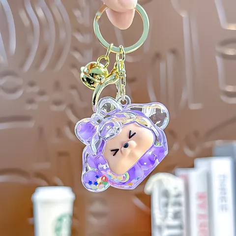 Leuke Acryl Drijfzand Fles Sleutelhanger Cartoon Figuur Dier Tashanger Draagbare Sleutelhanger Cadeau