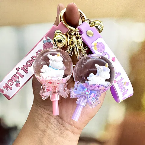 Leuke Drijfzand Fles Sleutelhanger Eenhoorn Lolly Vloeistof Sleutelhanger Cartoon Tashanger