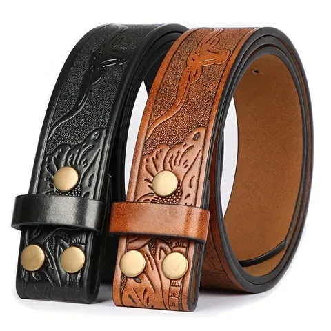 Western Cowboy Bull Head Embossed PU Leather Belt Strap Vintage Carved Replacement Belt Without Buckle For Men Women