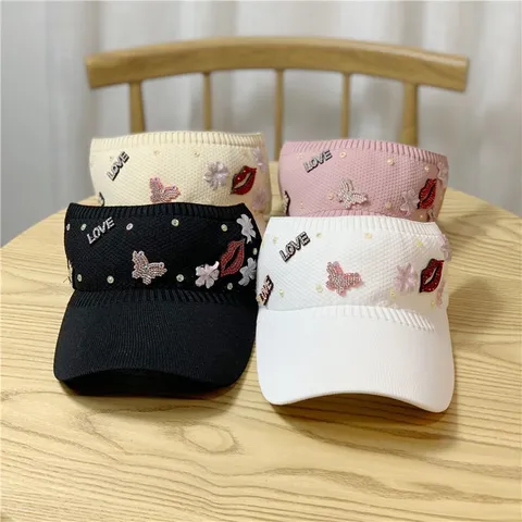 Mujeres Diamante Imitación Sombrero Vacío Acrílico Tejido Protección Solar Visera Verano Casual Exterior Playa Sombrero Sol