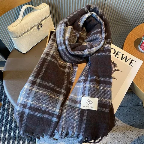 Écharpe à Carreaux Chaude d'Hiver pour Femmes Écharpe à Glands Longue de Mode Châle Tartan Classique Élégant Décontracté Quotidien Chauffe-Cou