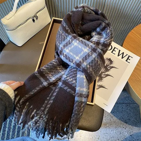 Écharpe à Carreaux Chaude d'Hiver pour Femmes Écharpe à Glands Longue de Mode Châle Tartan Classique Élégant Décontracté Quotidien Chauffe-Cou