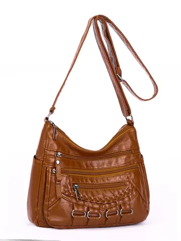 Women Multi-Layer Soft PU Leather Shoulder Crossbody Bag Large Capacity Casual Daily Handbag Vintage Purse