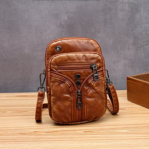 Donna Retro Vintage Trapuntato Morbido PU Pelle Borsa a Tracolla Casual Tasche Multiple Telefono Cellulare Borsa