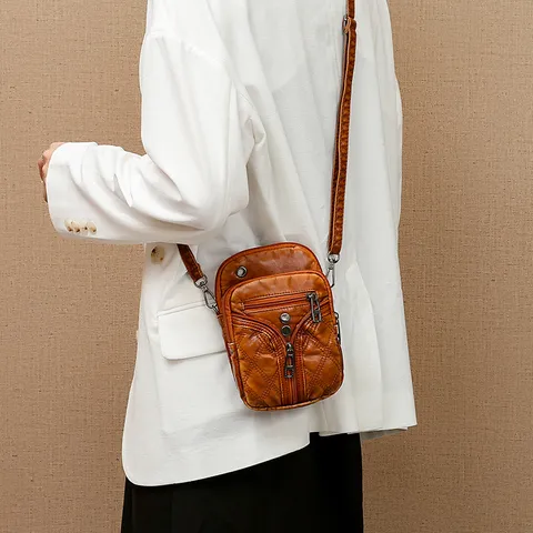 Donna Retro Vintage Trapuntato Morbido PU Pelle Borsa a Tracolla Casual Tasche Multiple Telefono Cellulare Borsa